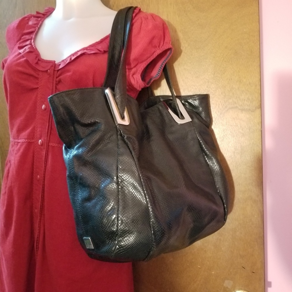 Kooba slouchy hobo tote bag black textured leather